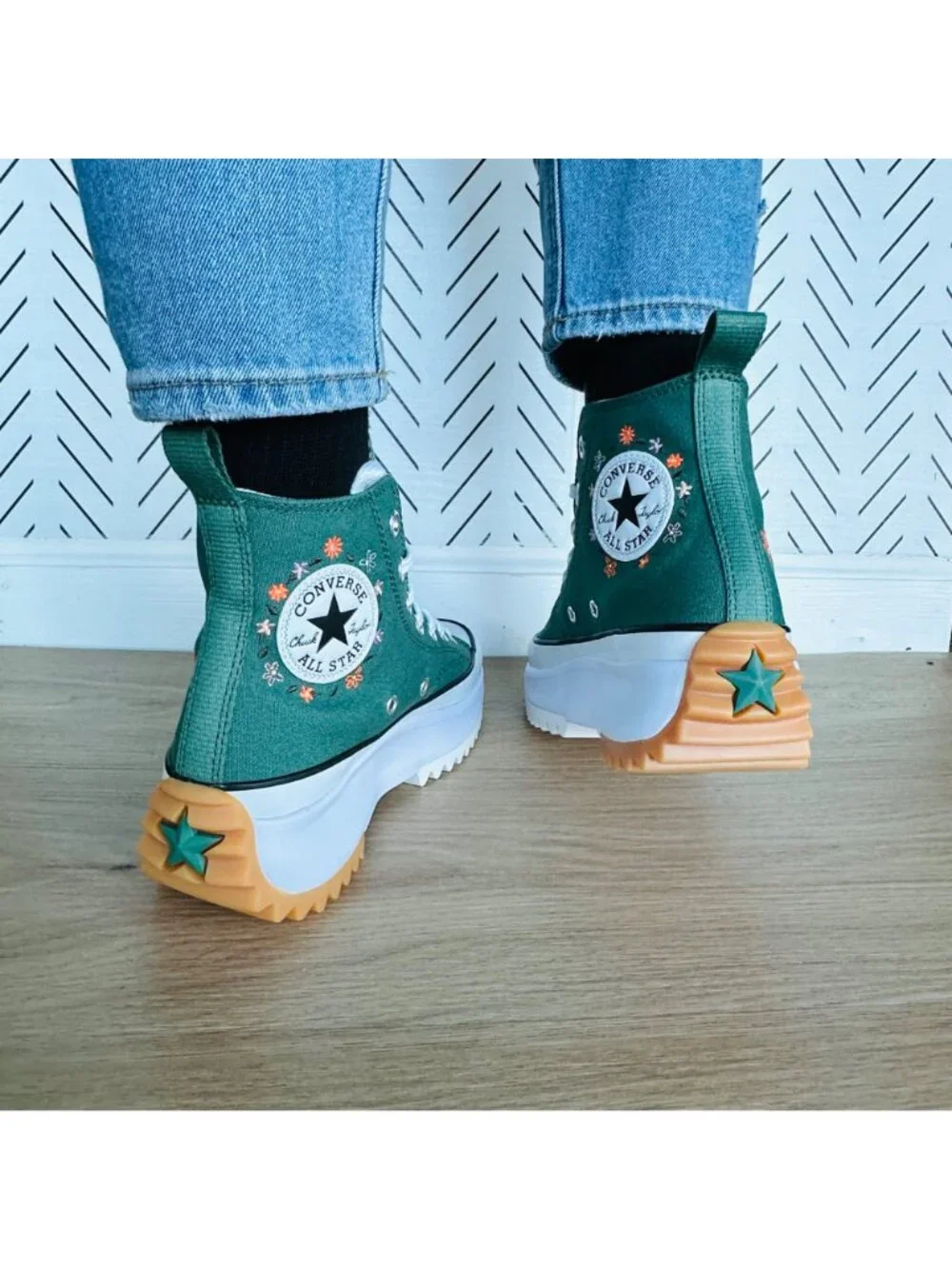 ⭐Converse Run Star Hike Hi Platform 9.5 Women Shoes Floral Green Sneaker A11562C - Picture 5 of 12